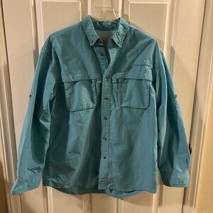 L.L. Bean Men's Performance Long Sleeve Aqua Vented Fishing Button Down Shirt -M